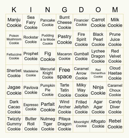 Cookie Run Kingdom Characters Bingo Card