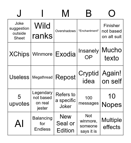 Balatro Suggestions Bingo Card