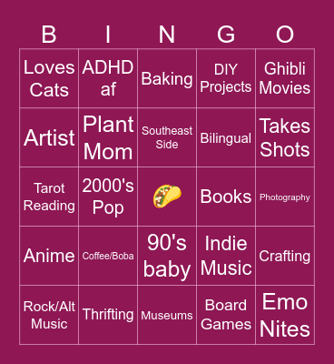 ABOUT ME BINGO! Bingo Card