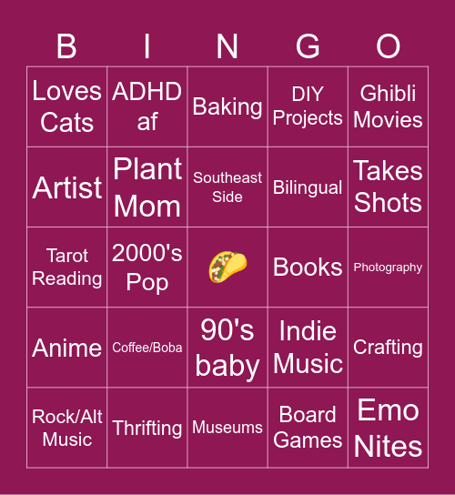 ABOUT ME BINGO! Bingo Card