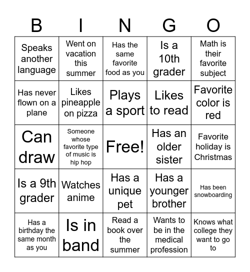 Williams High School Bingo Card