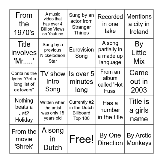 ESN Music Bingo! Bingo Card
