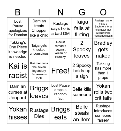 One Piece dnd Marines bingo Card