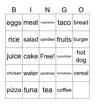 Lunchtime Bingo Card