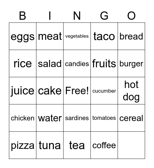 Lunchtime Bingo Card
