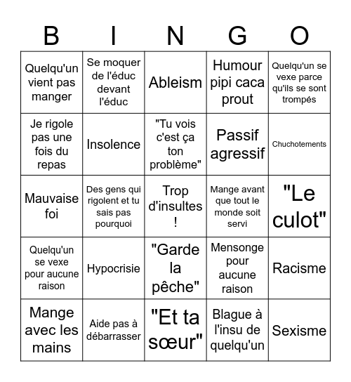Repas Bingo Card