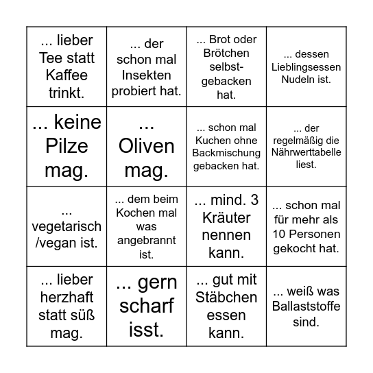 Finde eine Person, die Bingo Card