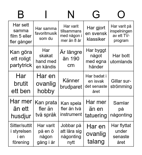Mingel-bingo! Bingo Card