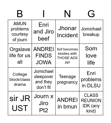 SGA22 COLLEGE LIFE Bingo Card