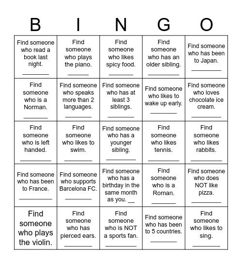 Untitled Bingo Card