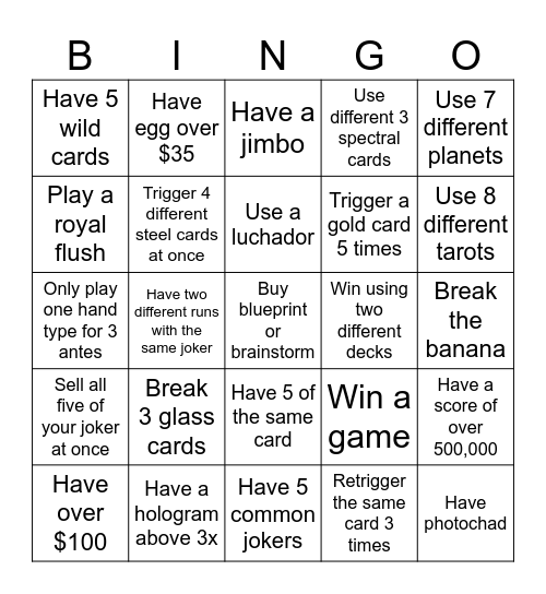 Balatro Battle Bingo Card