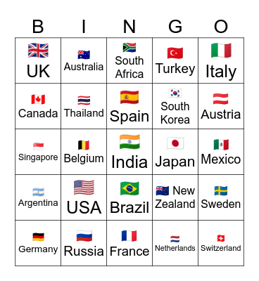 World Traveler's BINGO Card