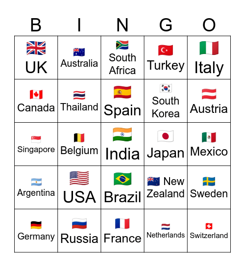 World Traveler's BINGO Card