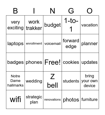 Back-to-School In Service Bingo Card