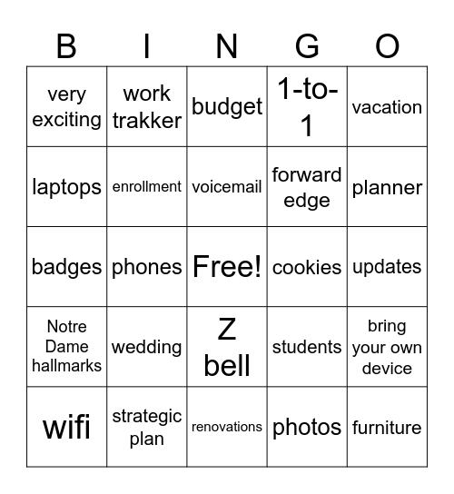 Back-to-School In Service Bingo Card