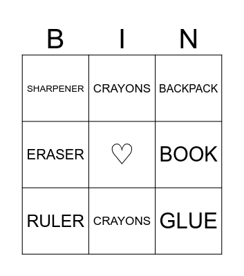SCHOOL OBJECTS Bingo Card