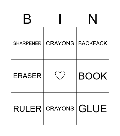 SCHOOL OBJECTS Bingo Card