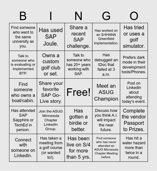 Minnesota Chapter Bingo Card