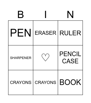 SCHOOL OBJECTS Bingo Card