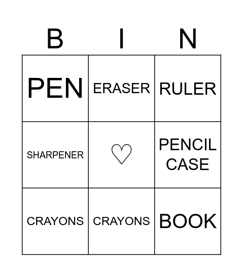 SCHOOL OBJECTS Bingo Card