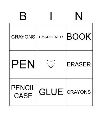 SCHOOL OBJECTS Bingo Card