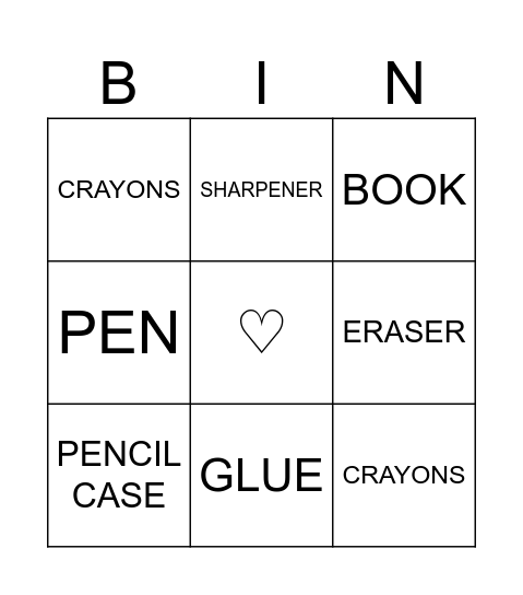 SCHOOL OBJECTS Bingo Card