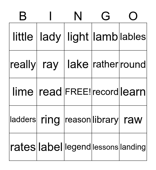 L & R WORDS Bingo Card