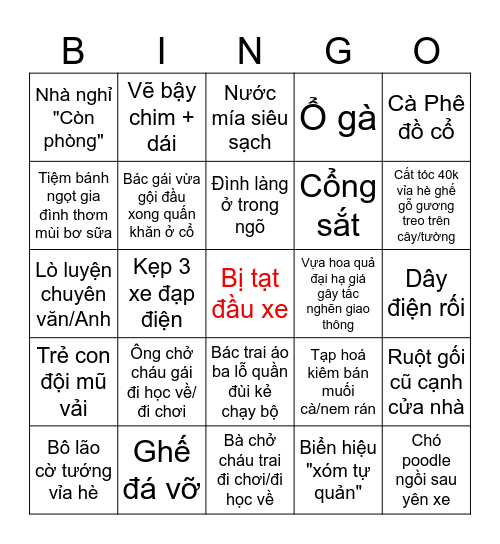 Dạo ngõ, dạo xóm Bingo Card