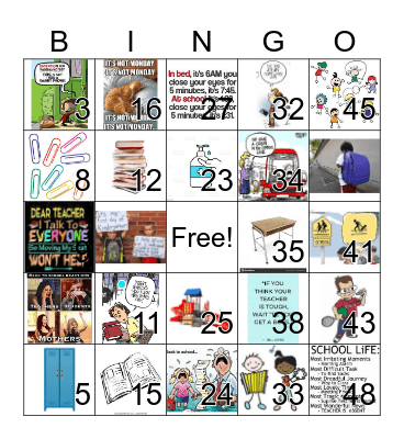 Back to School Bingo Card