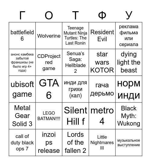 Gamescom 2025 Bingo Card