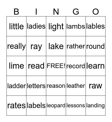 L & R WORDS Bingo Card