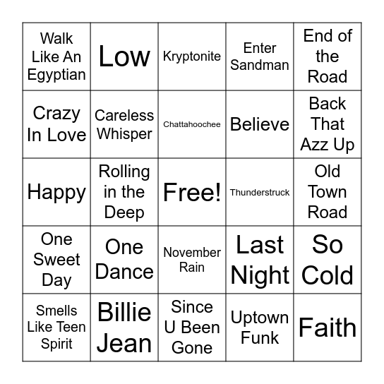 Ashley's 40th B-Day Music Bingo Card