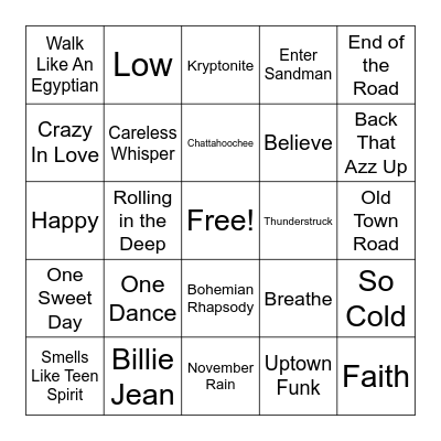 Ashley's 40th B-Day Music Bingo Card