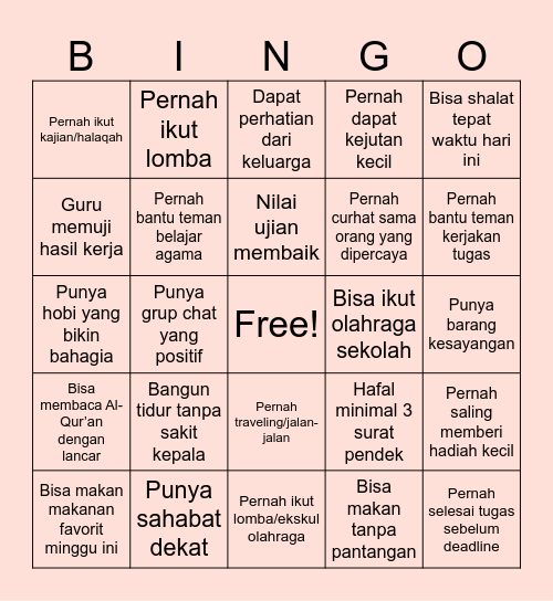 Aku bersyukur .... Bingo Card