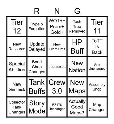 September Update Bingo Card