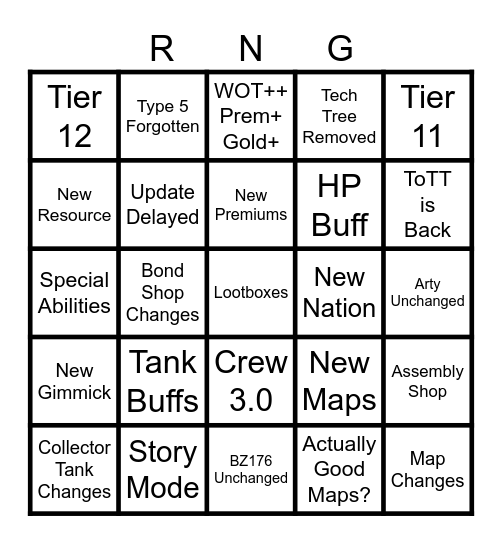 September Update Bingo Card