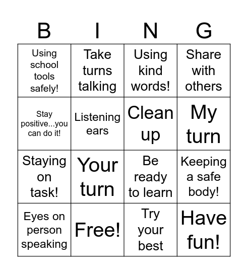 My Commitments Bingo Card