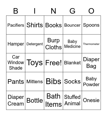 Baby Shower Bingo Card