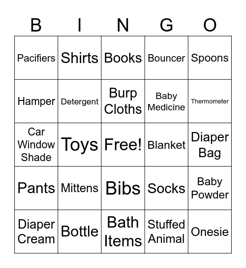 Baby Shower Bingo Card