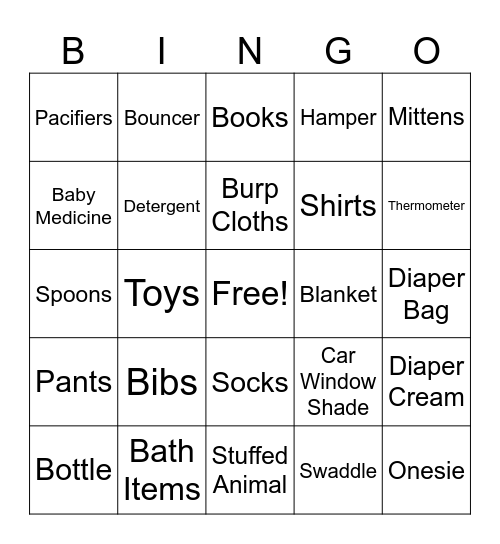 Baby Shower Bingo Card