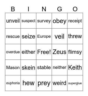 Vowel Team Review Target 8! Bingo Card