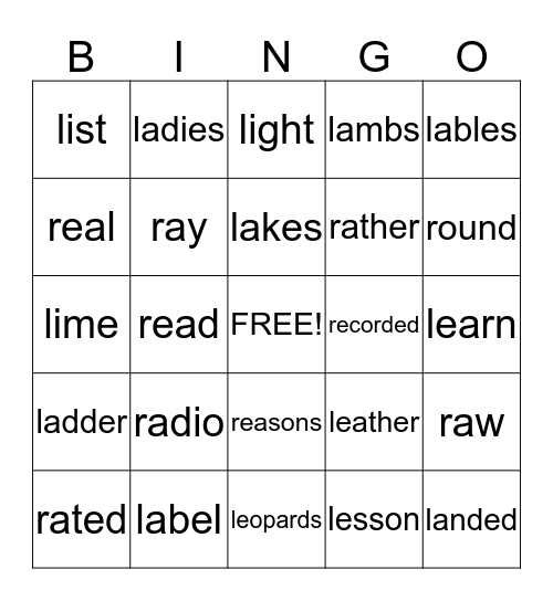 L & R WORDS Bingo Card