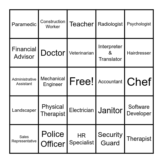 Career Bingo Card
