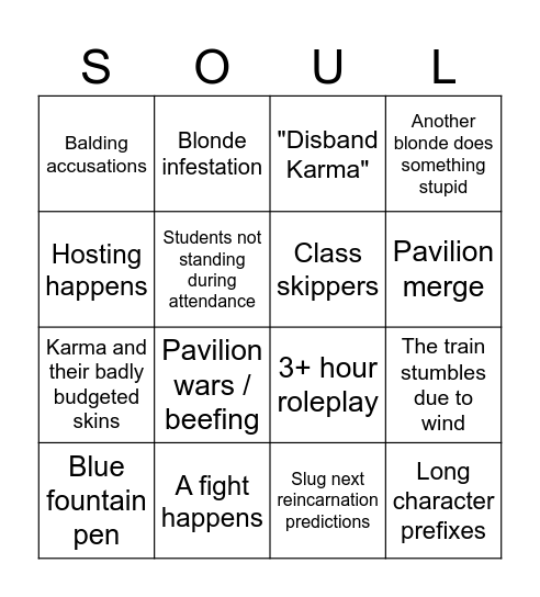 Karma Academy Bingo Card