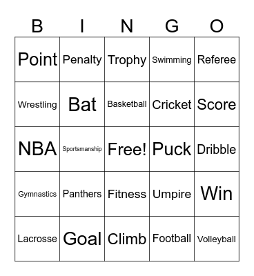 Blackout Sports Bingo Card
