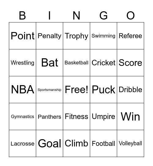 Blackout Sports Bingo Card