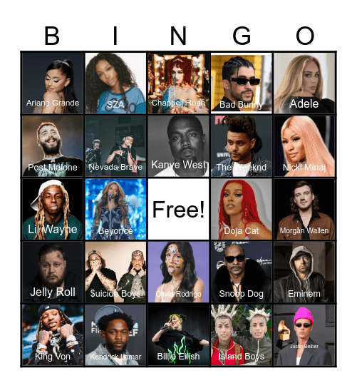 Music Artists! Bingo Card