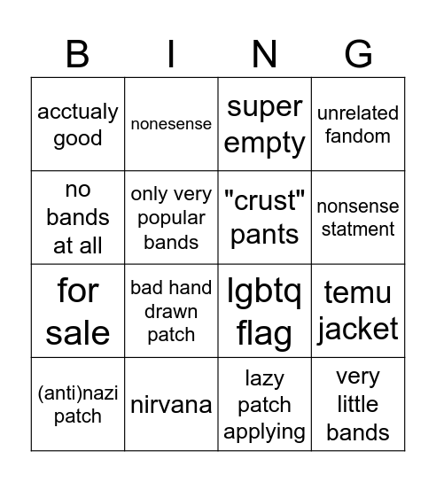 r/baddlejackets Bingo Card