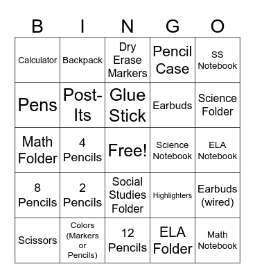 7C Supply Bingo Card