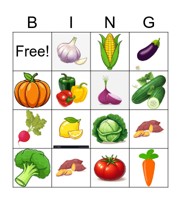 Vegetables and Fruits Bingo Card